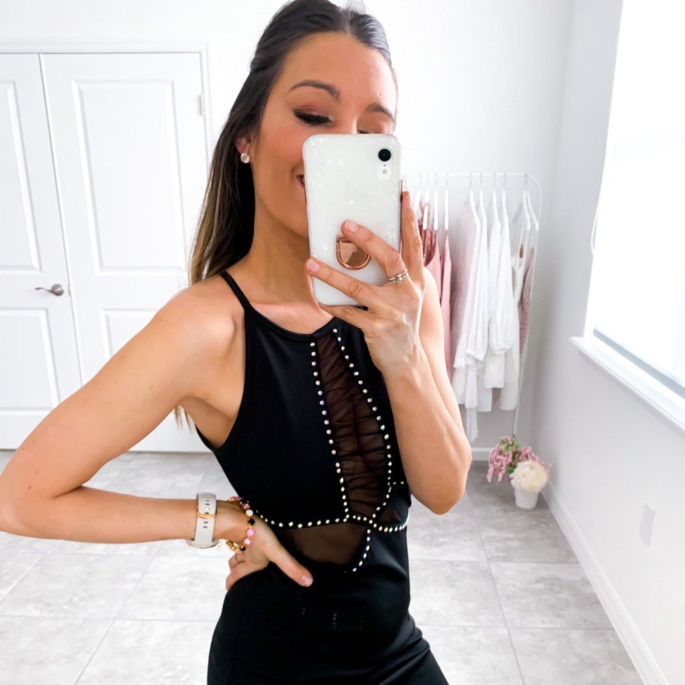 Black Halter Mesh Rhinestones Bodycon Sexy Dress - Picture 10 of 13